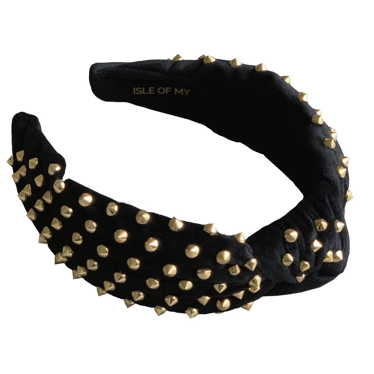 LELE SADOUGHI BLACK VELVET HEADBAND GOLD TONE STUDS W BAG Lele Sadoughi Headband, Pick Jet or Off White w/Mixed Gold  main image 3