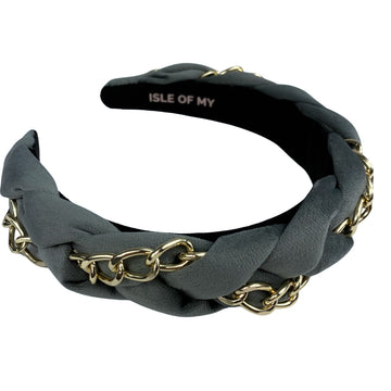 Braided & Chained in Grey Velvet Headband