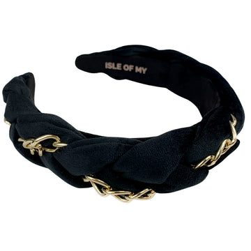 Braided & Chained in Jet Black Velvet Headband