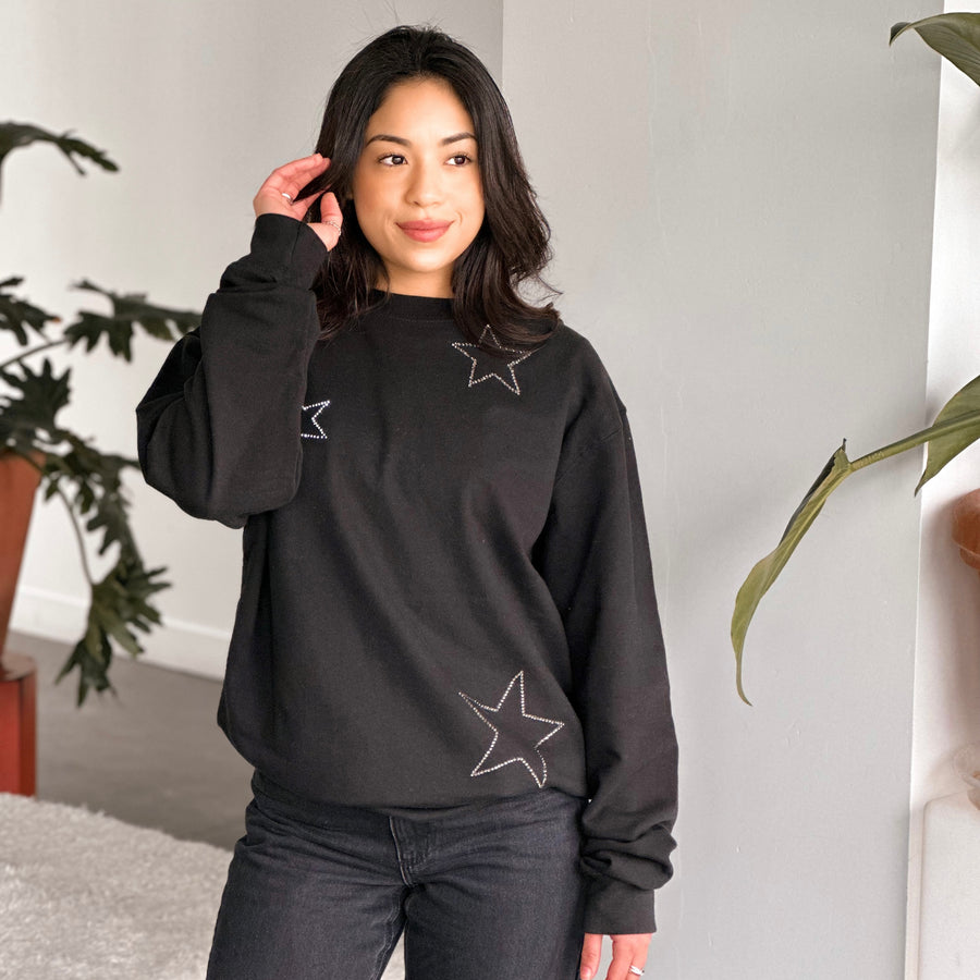 Star Crewneck *with handset rhinestones