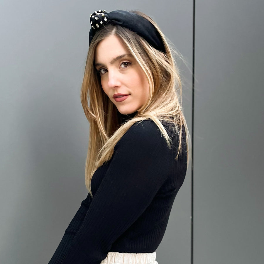 Jet Black Velvet & Gems Headband